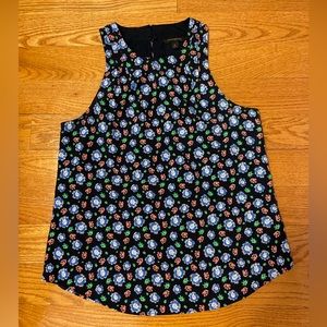 Banana Republic Ditsy Floral Halter Sleeveless Blouse Black Blue Pink Small